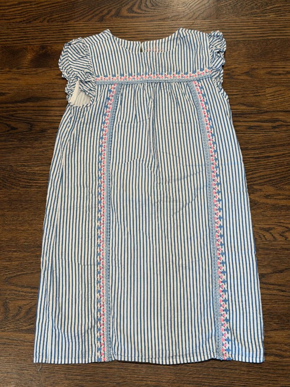 Vineyard Vines Girls Blue White Seersucker Striped Embroidered Dress Size 10